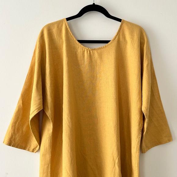 Golden Yellow Linen Midi Dress - Picture 12 of 16